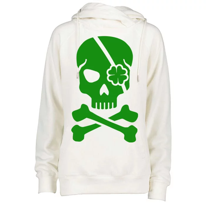 Irish Skull With A Pirate Clover Patch Womens Funnel Neck Pullover Hood