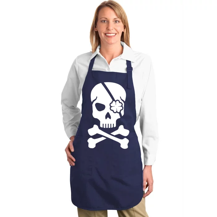 Irish Skull With A Pirate Clover Patch Full-Length Apron With Pocket