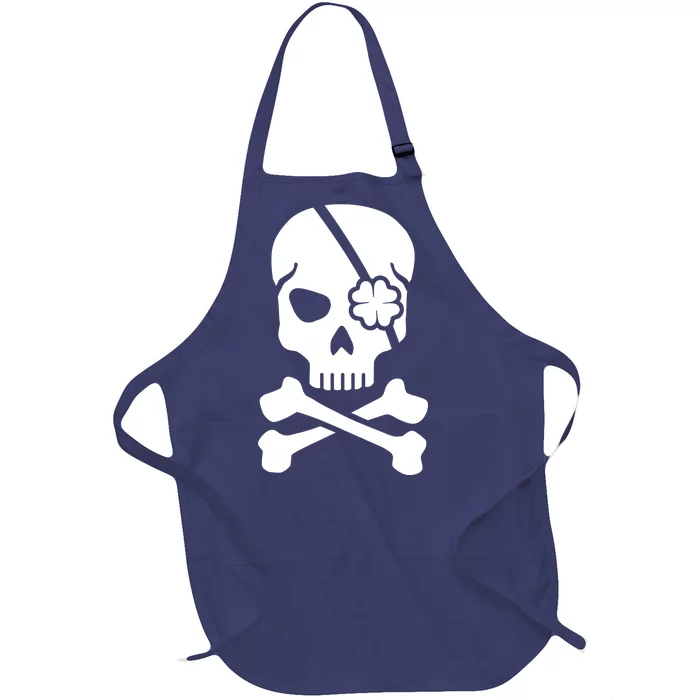 Irish Skull With A Pirate Clover Patch Full-Length Apron With Pocket