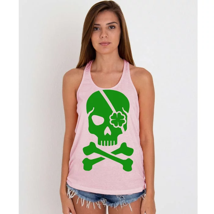 Irish Skull With A Pirate Clover Patch Women's Knotted Racerback Tank