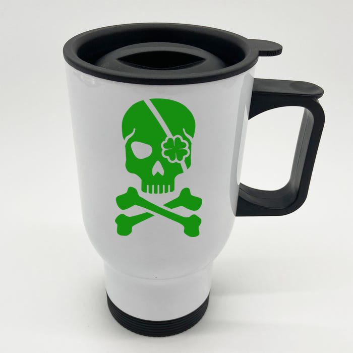 Irish Skull With A Pirate Clover Patch Front & Back Stainless Steel Travel Mug