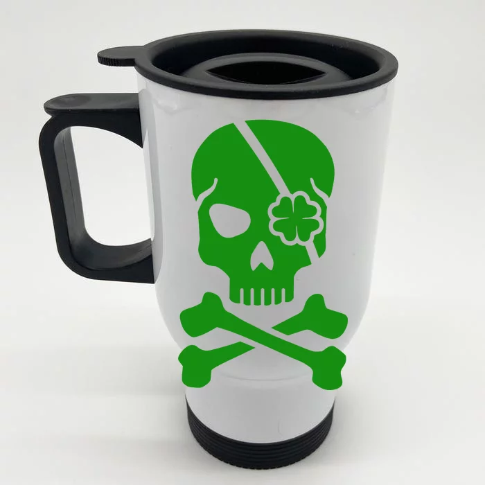 Irish Skull With A Pirate Clover Patch Front & Back Stainless Steel Travel Mug