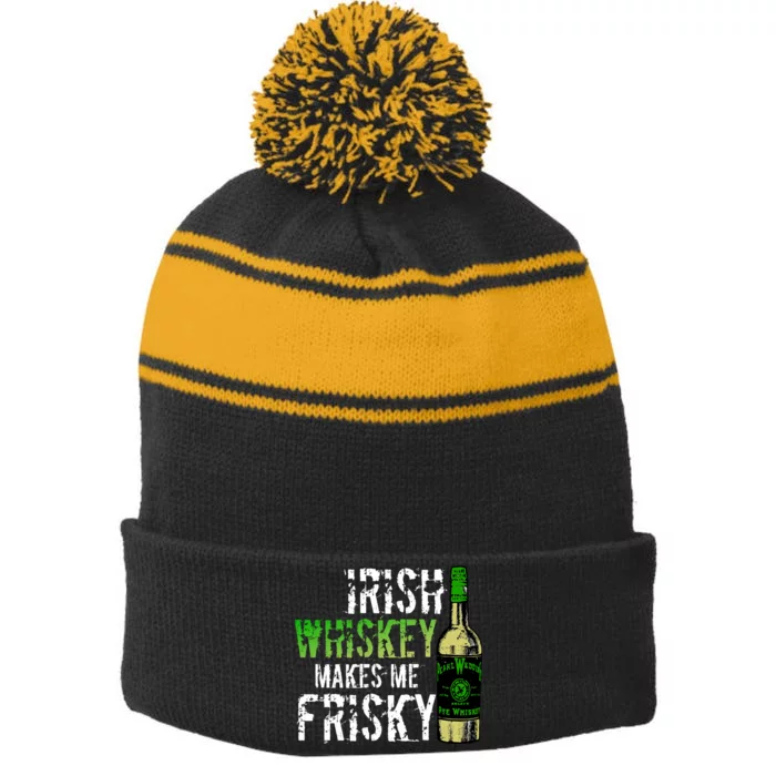 Irish Whisky Makes Me Frisky Stripe Pom Pom Beanie