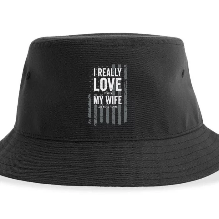 I Really Love My Wife Funny Bass Fishing Joke Fisherman Sustainable Bucket Hat