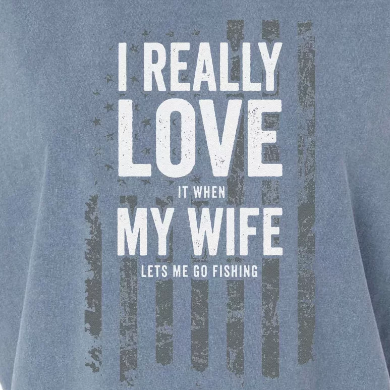 I Really Love My Wife Funny Bass Fishing Joke Fisherman Garment-Dyed Women's Muscle Tee