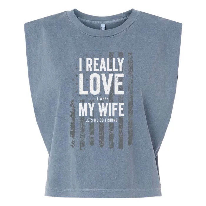 I Really Love My Wife Funny Bass Fishing Joke Fisherman Garment-Dyed Women's Muscle Tee