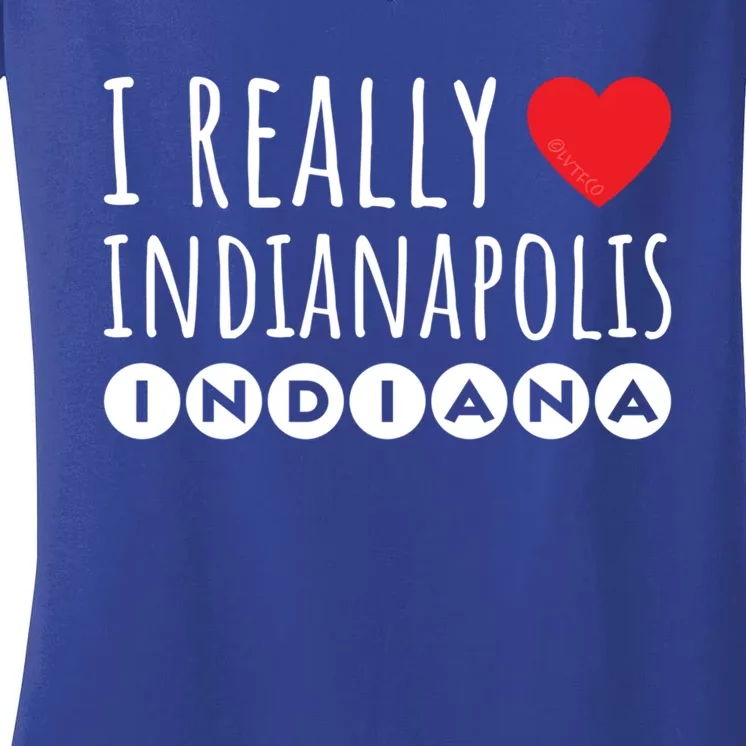 I Really Love (Heart) Indianapolis Indiana Gift Women's V-Neck T-Shirt