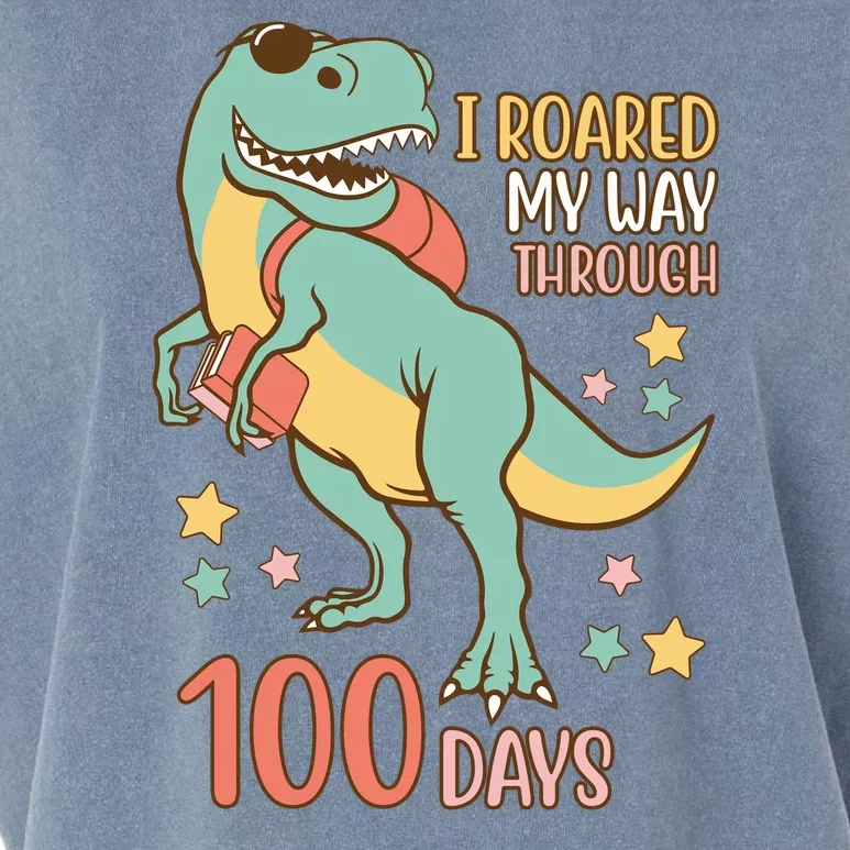 I Roared My Way Through 100 Days Dinosaur Garment-Dyed Women's Muscle Tee