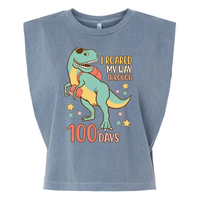 I Roared My Way Through 100 Days Dinosaur Garment-Dyed Women's Muscle Tee