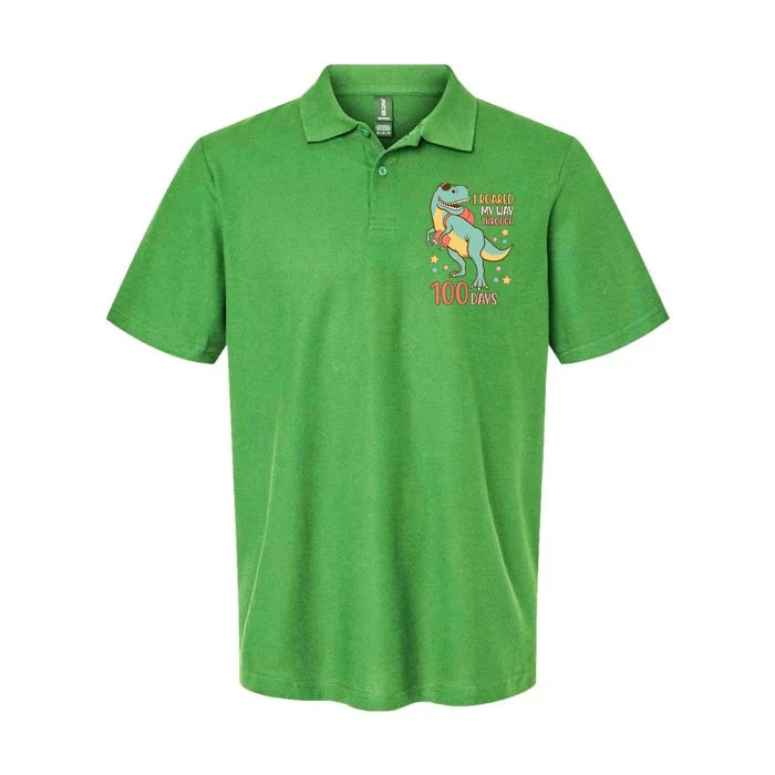 I Roared My Way Through 100 Days Dinosaur Softstyle Adult Sport Polo