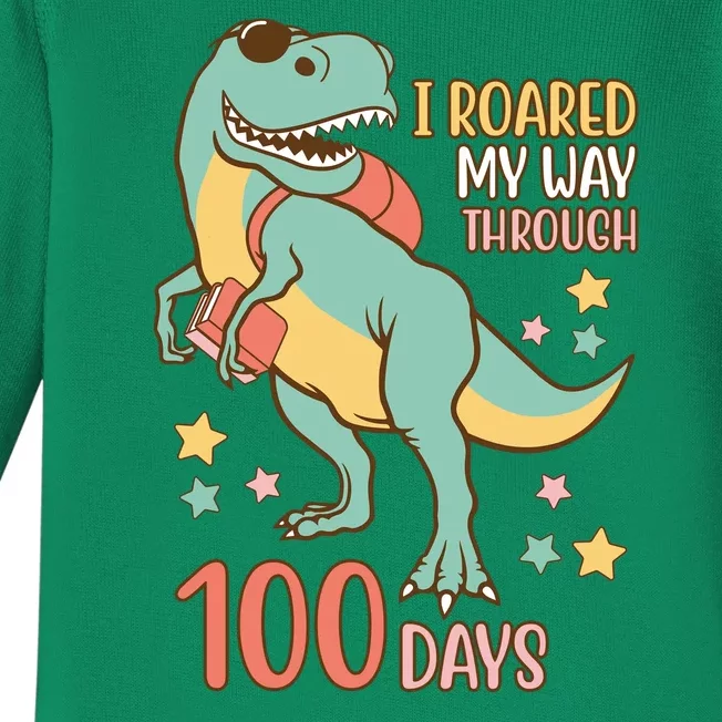 I Roared My Way Through 100 Days Dinosaur Baby Long Sleeve Bodysuit