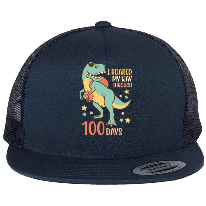 I Roared My Way Through 100 Days Dinosaur Flat Bill Trucker Hat