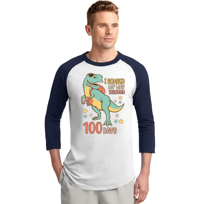 I Roared My Way Through 100 Days Dinosaur Baseball Sleeve Shirt