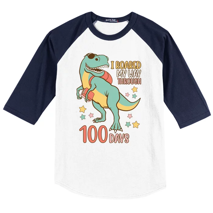 I Roared My Way Through 100 Days Dinosaur Baseball Sleeve Shirt