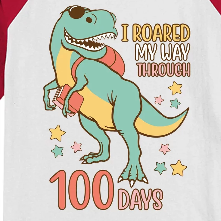 I Roared My Way Through 100 Days Dinosaur Kids Colorblock Raglan Jersey