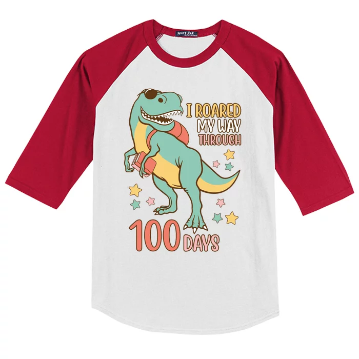 I Roared My Way Through 100 Days Dinosaur Kids Colorblock Raglan Jersey