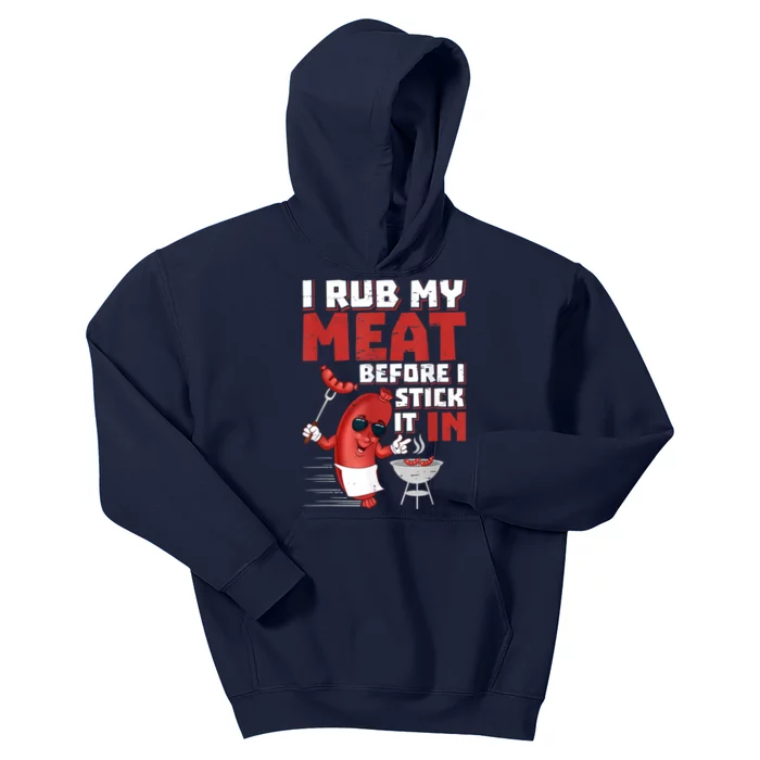 I Rub My Meat Before I Stick It In Design Summer BBQ Theme Kids Hoodie