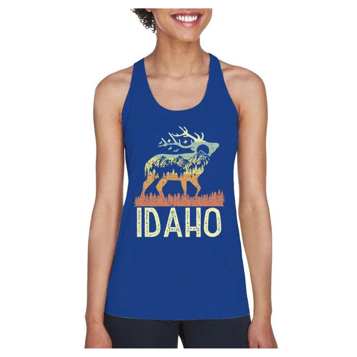 Idaho Retro Mountain Vintage Elk Hiking Gift Great Gift Women's Racerback Tank