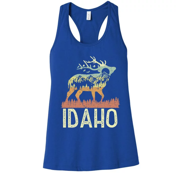 Idaho Retro Mountain Vintage Elk Hiking Gift Great Gift Women's Racerback Tank