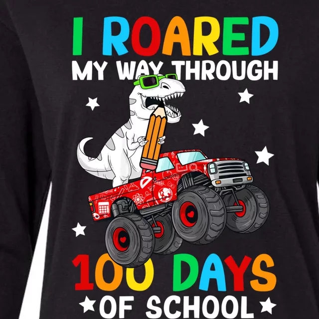 I Roared My Way Through 100 Days Of School Dinosaur Smarter Gift Womens Cotton Relaxed Long Sleeve T-Shirt