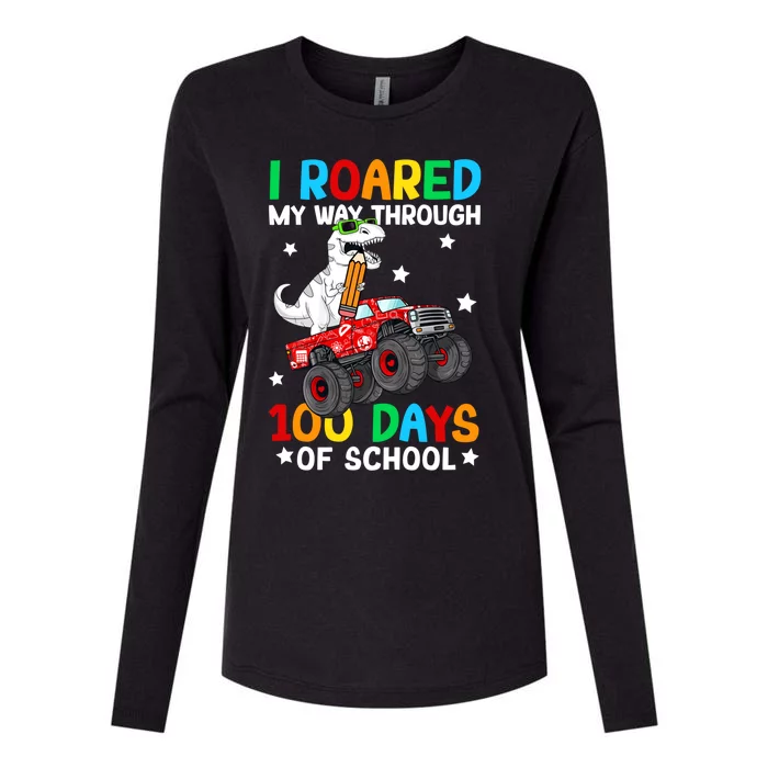 I Roared My Way Through 100 Days Of School Dinosaur Smarter Gift Womens Cotton Relaxed Long Sleeve T-Shirt