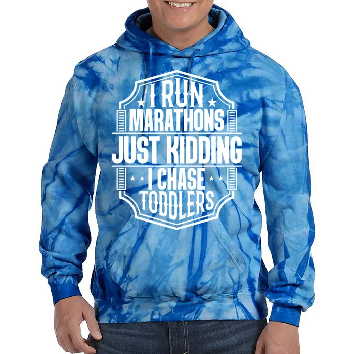 I Run Marathons Just Ding Chase Funny Mom Gift Tie Dye Hoodie