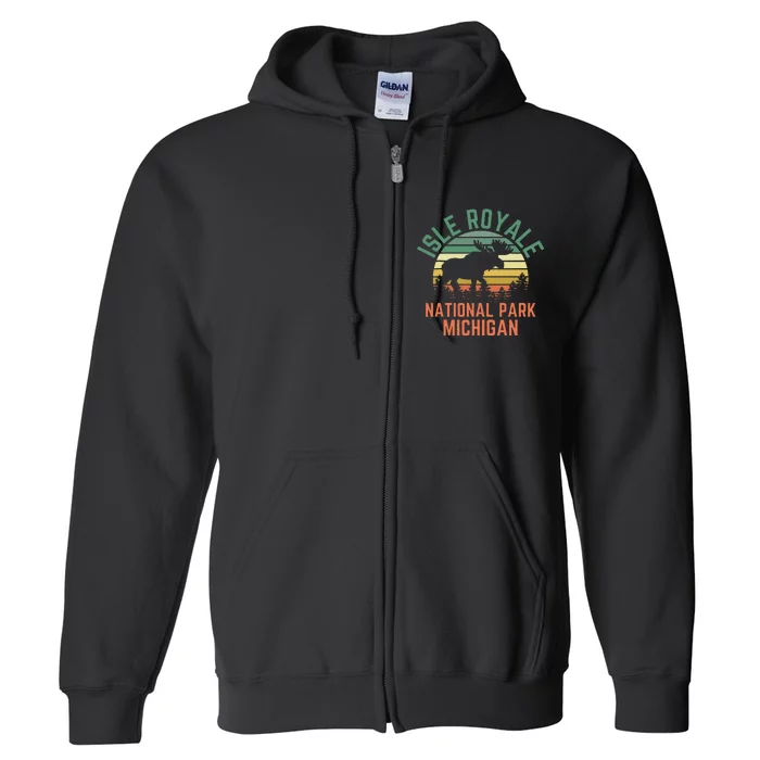 Isle Royale National Park Michigan Moose Hiking Nature Retro Full Zip Hoodie