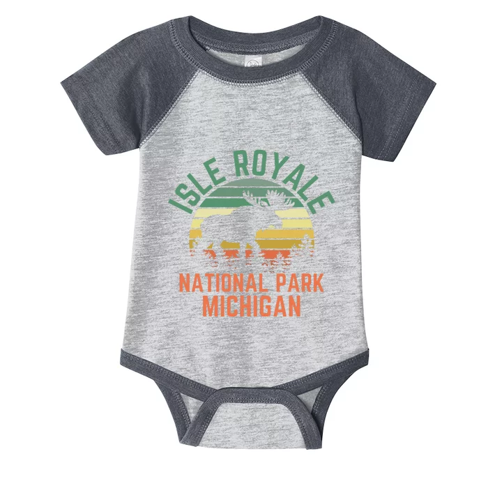 Isle Royale National Park Michigan Moose Hiking Nature Retro Infant Baby Jersey Bodysuit