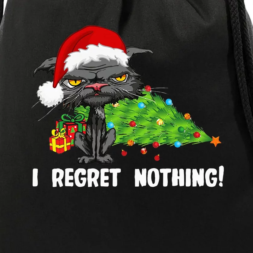 I Regret Nothing Funny Bored Cat Santa Hat Christmas Tree Drawstring Bag