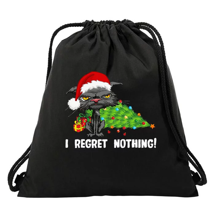 I Regret Nothing Funny Bored Cat Santa Hat Christmas Tree Drawstring Bag