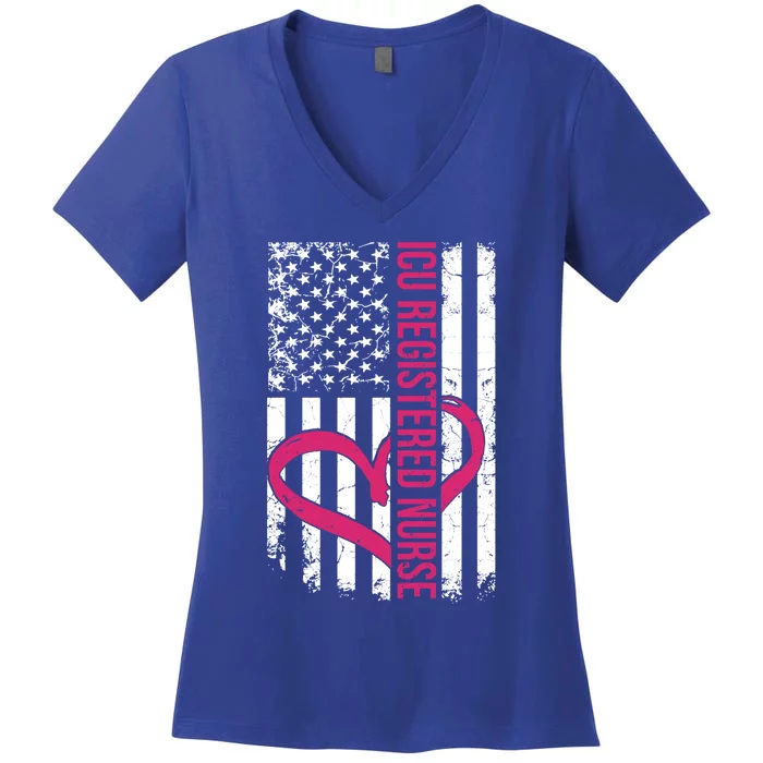 Icu Registered Nurse Flag Nurses Graduation Appreciation Cute Gift Women's V-Neck T-Shirt