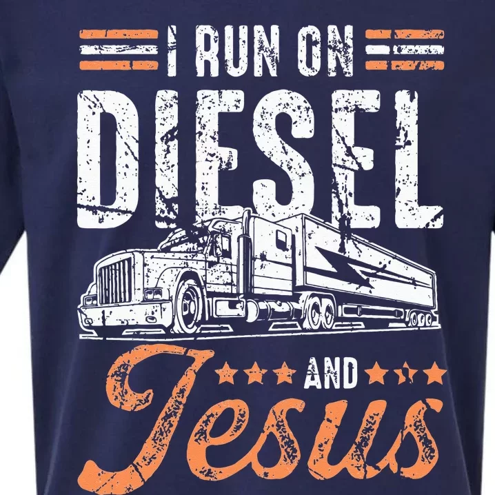 I Run On Diesel And Jesus Trucking Over The Road Sueded Cloud Jersey T-Shirt