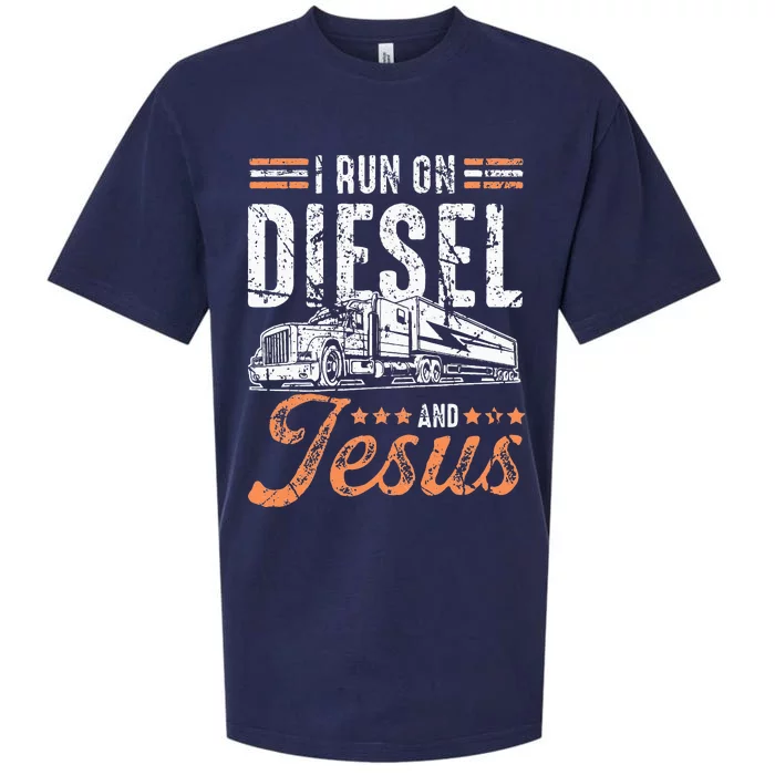 I Run On Diesel And Jesus Trucking Over The Road Sueded Cloud Jersey T-Shirt