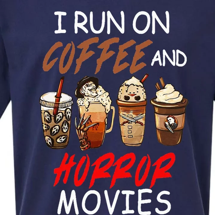 I Run On Coffee And Horror Movies Scary Blood Halloween Sueded Cloud Jersey T-Shirt