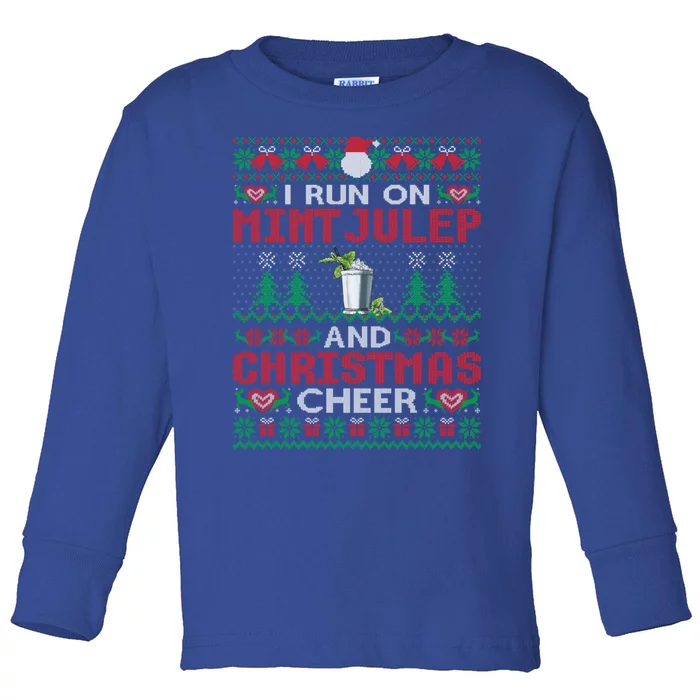 I Run On Mint Julep And Christmas Cheer Cocktail Xmas Gift Toddler Long Sleeve Shirt