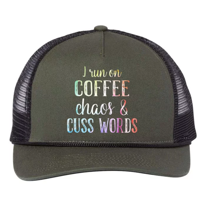 I Run On Coffee Chaos And Cuss Words Retro Rope Trucker Hat Cap