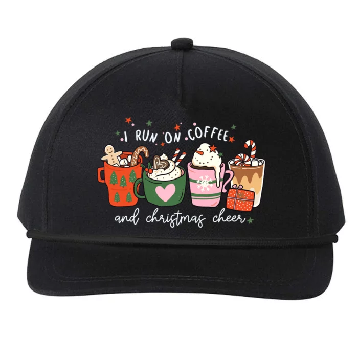 I Run On Coffee And Christmas Cheer Snowing Xmas Coffee Cups Meaningful Gift Snapback Five-Panel Rope Hat