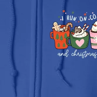 I Run On Coffee And Christmas Cheer Snowing Xmas Coffee Cups Meaningful Gift Full Zip Hoodie