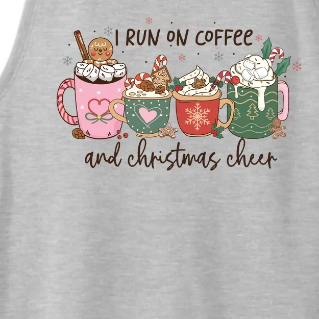 I Run On Coffee And Christmas Cheer Cute Holiday Ladies Tri-Blend Wicking Tank