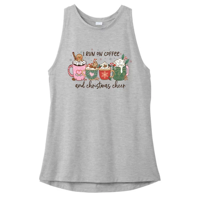 I Run On Coffee And Christmas Cheer Cute Holiday Ladies Tri-Blend Wicking Tank