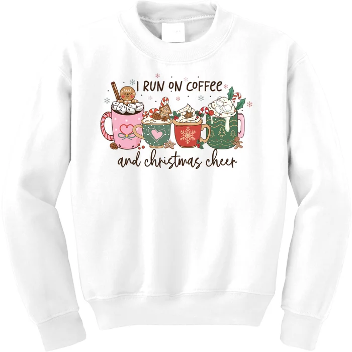 I Run On Coffee And Christmas Cheer Cute Holiday Kids Sweatshirt