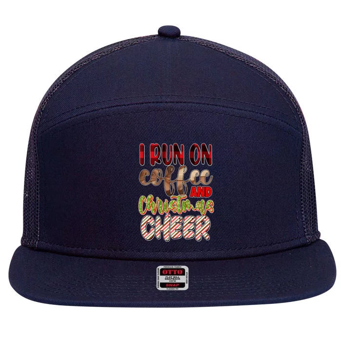 I Run On Coffee And Christmas Cheer 7 Panel Mesh Trucker Snapback Hat