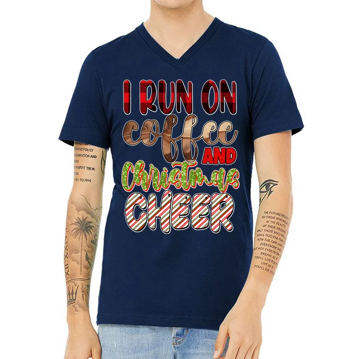 I Run On Coffee And Christmas Cheer V-Neck T-Shirt