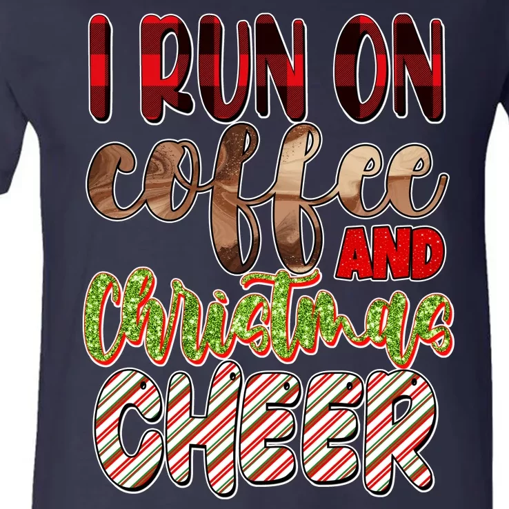 I Run On Coffee And Christmas Cheer V-Neck T-Shirt