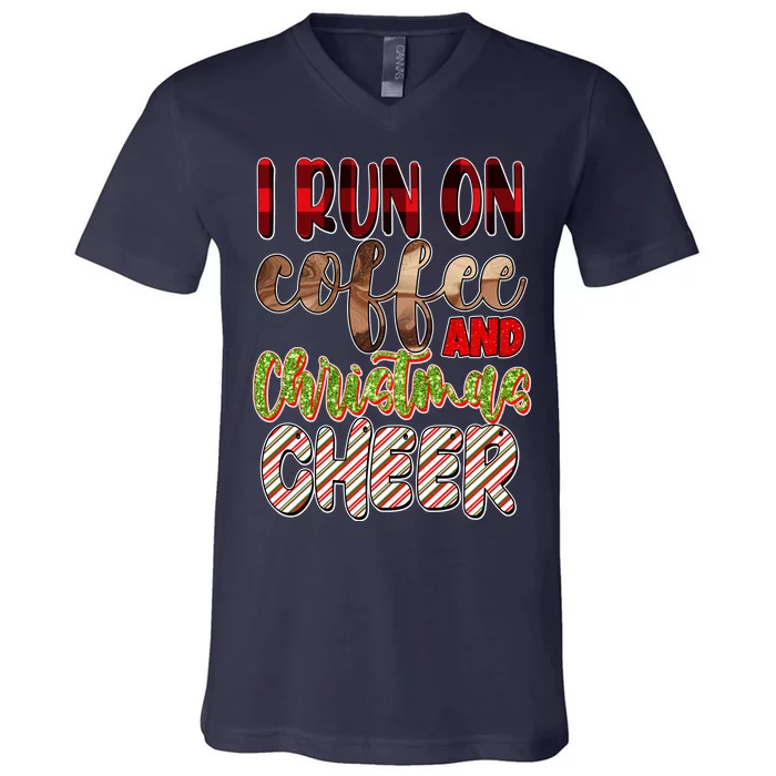 I Run On Coffee And Christmas Cheer V-Neck T-Shirt