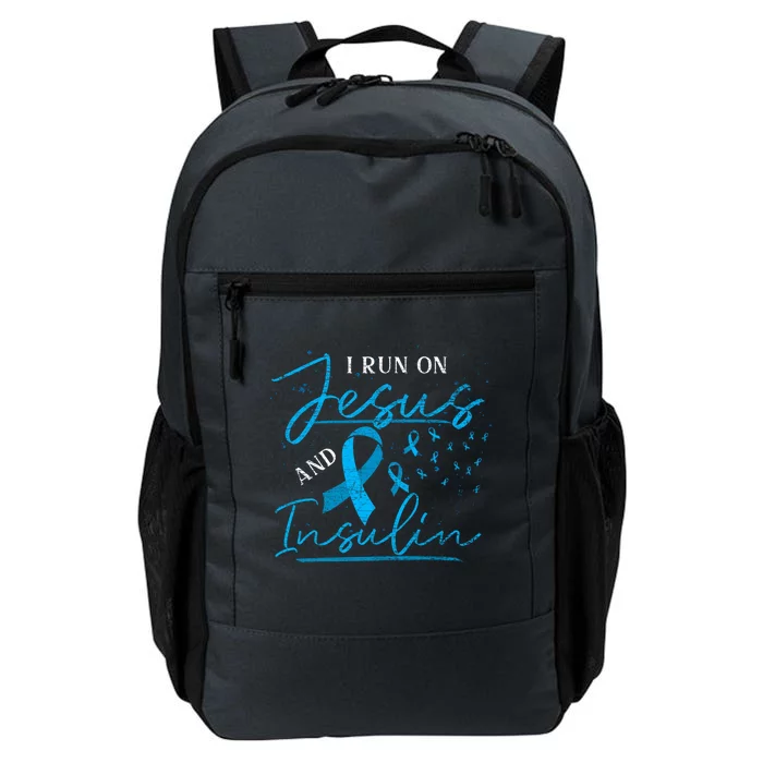 I Run On Jesus And Insulin Blue Ribbon Diabetes Awareness Great Gift Daily Commute Backpack