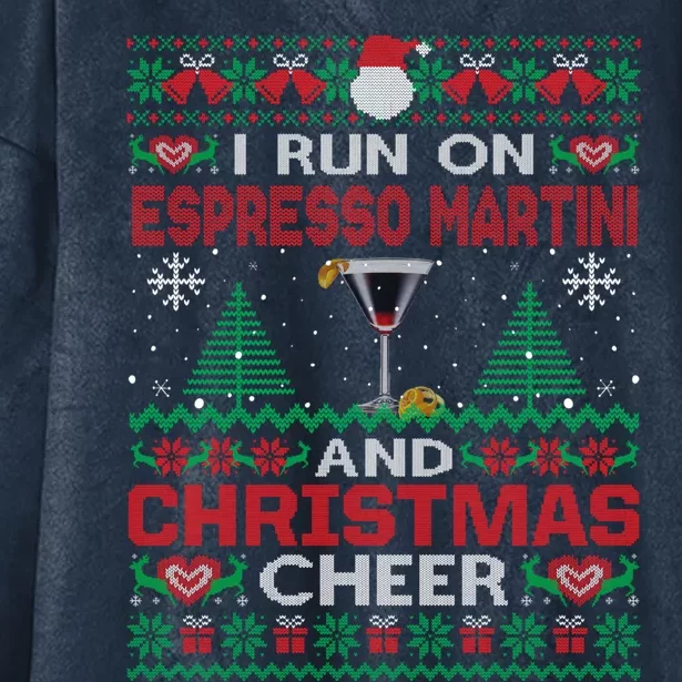 I Run On Espresso Martini And Christmas Cheer Ugly Sweater Gift Hooded Wearable Blanket