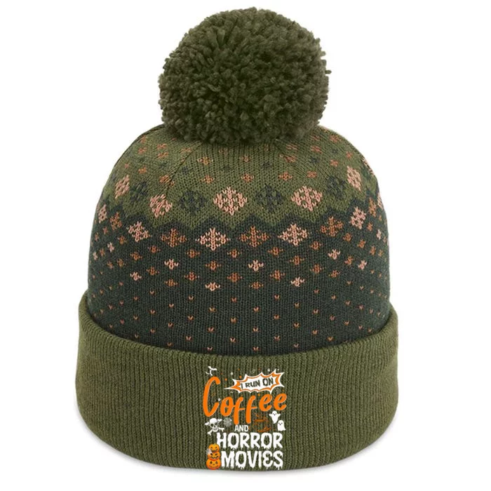 I Run on Coffee And Horror Movies ghost Pumpkins Halloween The Baniff Cuffed Pom Beanie