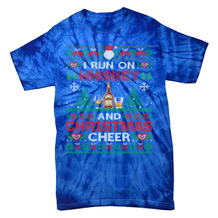 I Run On Whiskey And Christmas Cheer Ugly Sweater Gift Tie-Dye T-Shirt