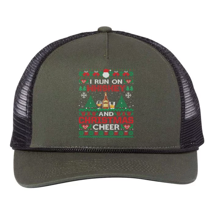 I Run On Whiskey And Christmas Cheer Ugly Sweater Gift Retro Rope Trucker Hat Cap